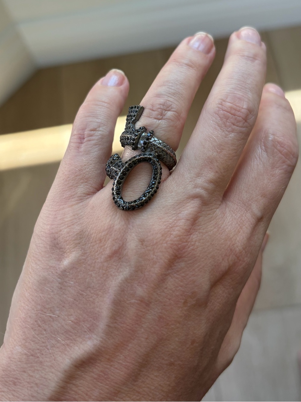 Lucky Brand Snake Ring Gunmetal and Black Rhinestone